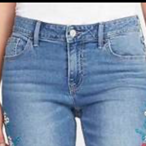 OLD NAVY ROCKSTAR MID RISE SKINNY JEANS MEDIUM WASH FLORAL EMBROIDERY SIZE 8 - Picture 4 of 14